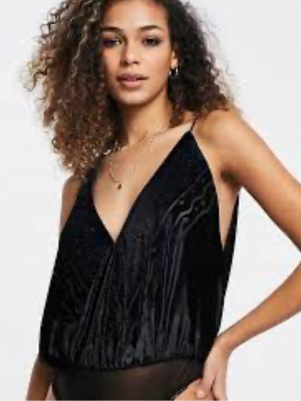 Free People NWOT Black V-Neck Velvet Cami Top bodysuit size M